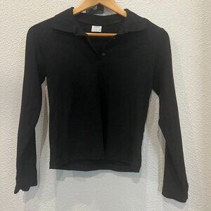 Zara Juniors Fitted Black Collared Long Sleeve Shirt
